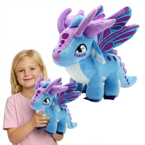 NTSPFU Wings of Fire Dragon Plush Toy - Fire Winged Dragon Plush Pillow - Rainwing Dragon Stuffed Animals - Cute Dragon Doll - Suitable Gifts for Children (Purple+Blue)