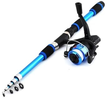 Bärbar teleskopisk Fiskespö-set Kompletta kit med teleskopiskt fiskespö Utomhussporter Peche(Blue)