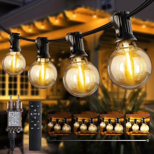 Joomer LED Lichterkette Außen Strom 30M mit 42+1 LED G40 Party Lichterkette Glühbirnen Außen Wetterfest, 3 Modi Warmweiß Outdoor Lichterketten Dimmbar mit Fernbedienung für Garten Hochzeit
