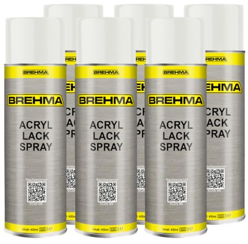 BREHMA 6x Acryl Lackspray Ral 9016 Verkehrsweiss glänzend Lack Farbe Sprühfarbe 400ml