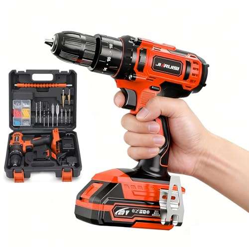 20V Cordless Drill Set, Electric Drill with 40Nm Torque, 2 Speed Variable Speed, 3/8 Keyless Metal Chuck for Wood, Screw, Metal, Steel, Battery & Carry Case Included (Orange)