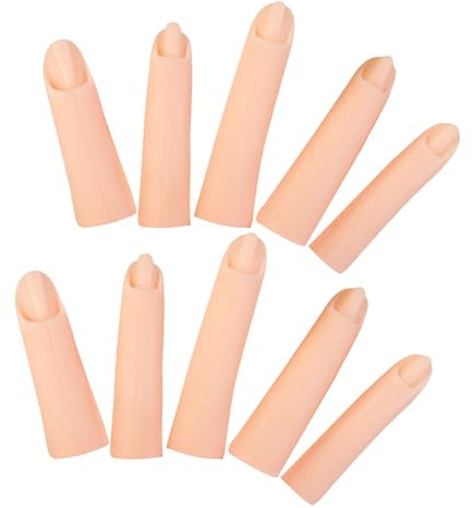 POPETPOP 10 Doigts D'entraînement en Silicone Souple pour Manucure, Kit de Pratique Nail Art Faux Ongles Réalistes, Réutilisables, Flexibles, Pose D'acrylique et L'entraînement