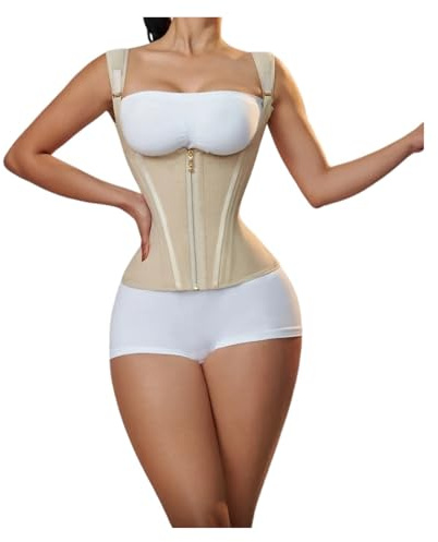 SFOIKVG Cintura Addominale da Donna Shapewear Corsetto Modellante for Donna a Doppia Compressione, Regolabile con Cerniera e Ganci, for Pancia Piatta per Il Supporto Addominale(Beige,S)