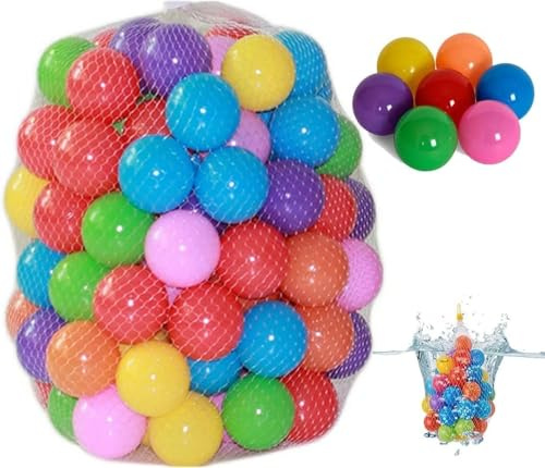 Genérico Bolas de plástico de Colores para Piscina, 5,5 cm, Siete Colores, 100 Bolas por Paquete (una Bolsa de Malla)