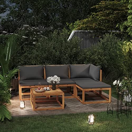 PTUGUOF 5-TLG. Garten-Lounge-Set aus massivem Akazienholz mit Auflagen, modulares Sofa-Set mit Couchtisch im Lattenrost-Design, abnehmbare Sitz- und Rückenpolster für hohen Sitzkomfort,
