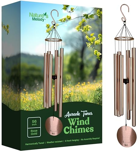 Nature's Melody Campanelli eolici Aureole Tunes, campanelli eolici da esterno con 6 tubi abbinati alla scala Pentatonica, 100% in alluminio inossidabile, finitura a polvere e gancio a S per simpatia,