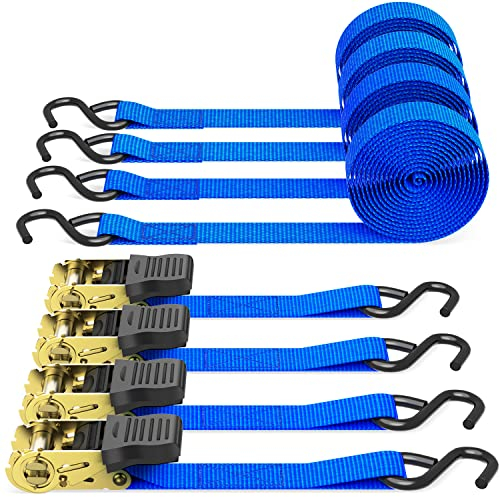 Spanngurte mit Ratsche 2 teilig zweiteilig 4 Stück, Ohuhu 680Kg 4,6m Ratschengurte Zurrgurte Blau 25mm mit Haken, Befestigungsriemen Ratsche Zurrgurte Spanngurte mit Gummibeschichtete Metallgriffe