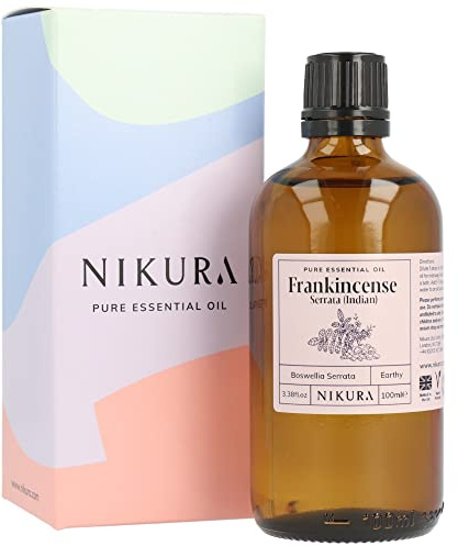 Nikura Indian Frankincense (Serrata) Essential Oil - 100ml | 100% Pure Natural Oils | Perfect for Aromatherapy, Diffusers, Humidifier, Bath | Great for Self Care, Massage, Skin | Vegan & UK Made