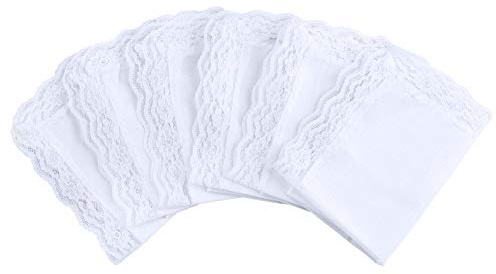HOULIFE 6 Stücke Damen Klein Weiß Taschentücher aus Reiner Baumwolle mit Spitzen 25x25cm für Alltagsgebrauch&Hochzeit