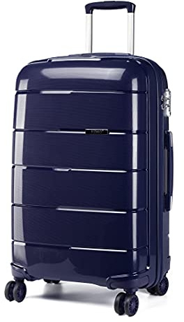 KONO Kabinentrolley 55x40x20 Leicht Kleiner Koffer Trolley Handgepäck Hartschale Reisekoffer mit 4 Rollen und TSA Schloss, Polypropylen Suitcase Rollkoffer (Dunkelblau, Koffer M (55cm - 38L))