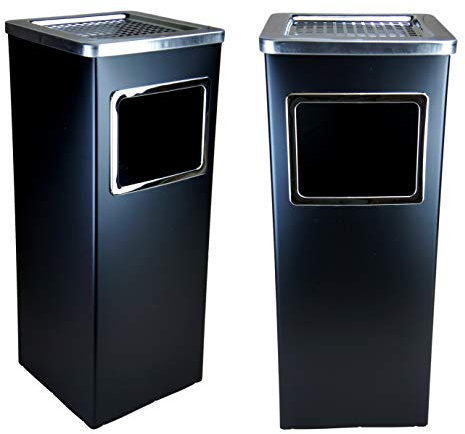 Bayli 2X Standaschenbecher mit Inneneimer | 61,5 x 23 x 23 cm Standascher mit Abfalleimer für draußen und drinnen | Mülleimer für Außenbereich | rechteckiger Aschenbecher freistehend | Farbe schwarz