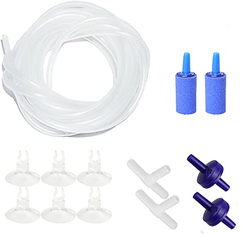 AQUANEAT 14Feet Aquarium Airline Tubing, Standard 3/16 Tubing, Air Pump Accessories,with Air Stones, Check Valves, Suction Cups and Connectors (Clear)
