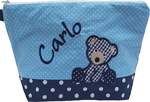 bestickte Tasche - BÄRCHEN - Wickeltasche - Kulturtasche -Windeltasche - Kulturbeutel - Waschtasche - Bag *WunschNAME* - 20 Schriftarten, Geschenk, Name, Teddy