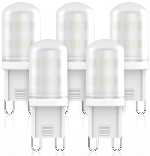 Ampoules LED G9 2W Équivalent 20W-25W Halogène, Blanc Naturel 4000K, Sans Scintillement, Angle 360°, AC220-240V, Non Dimmable, Douille G9, Pack de 5