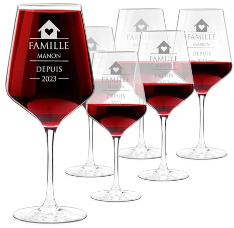 Maverton Set de 6 Verres à Vin en Cristal, Verres gravés 530 ml | Verre Personnalisé XL, Cadeau d’anniversaire pour couple, Verre Classique pour parents, Maison