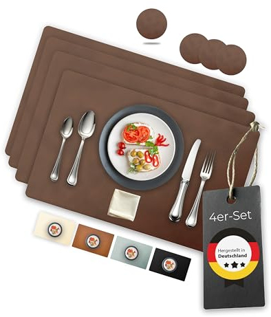 Lederfabrik Garnier® Tischsets Abwaschbar 4er-Set – Nachhaltig, Stabil & rutschfest – Hochwertiges recyceltes Leder, Made in Germany (Dunkelbraun)