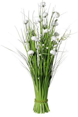 Deko-Gras grün weiß mit Blüten 70 cm Kunstgras Deko-Grasbündel