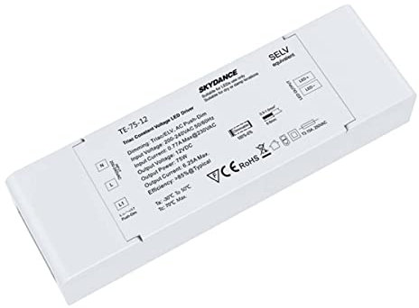 LEDLUX Trasformatore Dimmerabile, 12V 75W, Alimentatore CV, Triac ELV Pulsante N.O. (Push Dimmer), Varialuce Su 220V, Per Striscia Led 12V