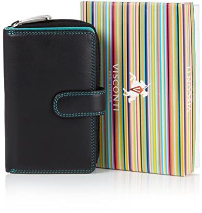 VISCONTI Leder Portemonnaie Damen RFID Schutz Geldbeutel Damen Geldbörse Bifold Mehrfarbig Portmonee in Geschenk-Box - Aqua