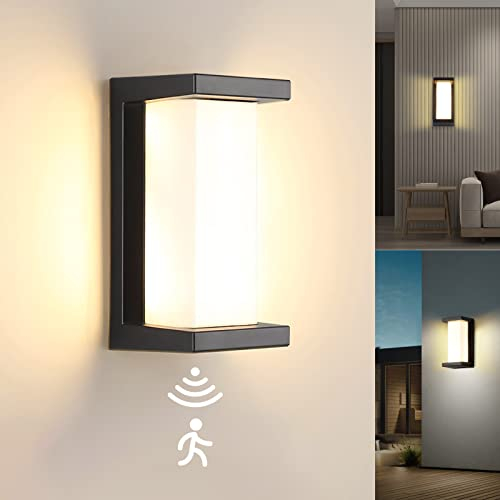 LED Wandleuchte mit Bewegungsmelder, Moderne Außenwandleuchte mit Radar-Sensoren aus Aluminium, 18W Wandlampe, 1200 Lumen, Warmweiß 3000K, eckige Außenlampe für Flur/Terrasse/Hof/Haustür 260x125x125MM