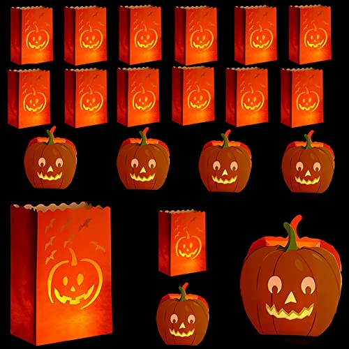 20pcs Candle Lantern Luminary Bags Tea Light Flame Resistant Bags Pumpkin Silhouette Bags for Halloween Christmas Wedding Thanksgiving Day
