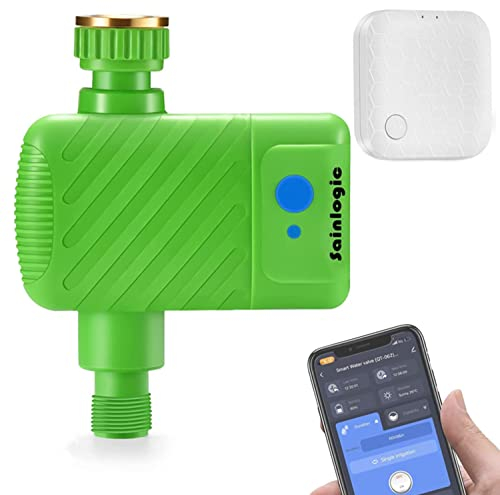 Sainlogic Timer per Irrigazione Intelligente, Computer di Irrigazione WiFi 2.4 GHz, con Smart Hub, App Telecomando, IP66, Tubo ½¾1, Irrigazione Automatica per Giardino e Balcone (Verde Chiaro)