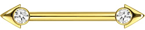 PIERCINGLINE Titan Barbell Nippelpiercing mit Gewinde PFEIL SPITZE + KRISTALL Goldfarben Piercing Stab Nippel Brust Intim Goldfarben