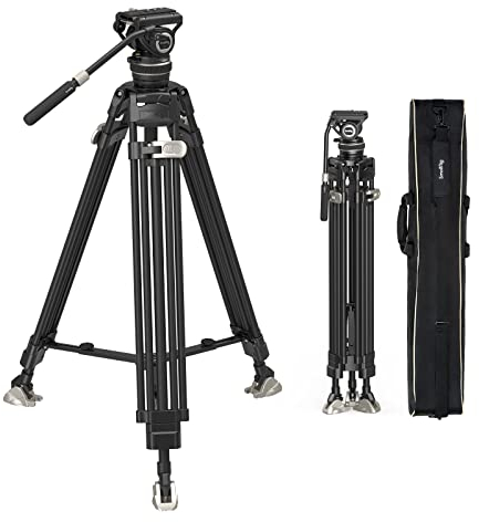 SMALLRIG AD-100 Trépied en Fibre de Carbone Robuste avec 360° Tête Fluide, 197cm/78 Trépied Vidéo Professionnel avec Height Adjustment en Une Étape et Quick Release Plate, Charge Jusqu'à 10kg - 3989