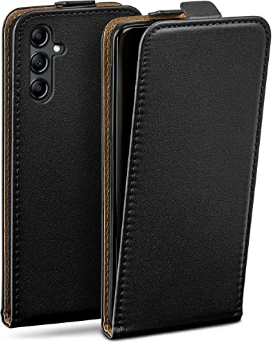 moex Flip Case für Samsung Galaxy A14 (4G/5G) Hülle klappbar mit 360 Grad Schutz, Handyhülle mit Displayschutz, PU Leder Handytasche Lederhülle, Flip Case Cover Klapphülle, Schwarz