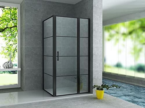 ALONI® Duschkabine Schwingtür + Seitenwand schwarz matt 90x120x200