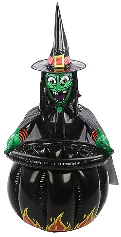 Horror-Shop Aufblasbare Hexe mit Kessel Getränkekühler 90cm