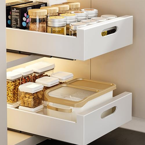 KMQRDZi Pull out Cabinet Organizer,Ausziehbarer Schrank-Organisator,Schiebeschublade mit Roll-out-Auszug,Küchenschrank für Töpfe,für Küche Unterschrank Organisation,2 Stück (Weiß, 30cm)