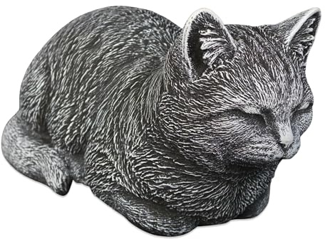 gartendekoparadies.de Liegende Katze antik, Steinfigur, H. 17 cm, 8,5 kg, Mehrfarbig, frostsicher aus Steinguss für Außenbereich