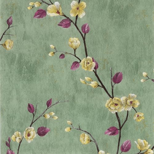 Hode Carta da Parati Adesiva Muro per Mobili Camera da Letto Moderna Verde Floreale Vintage Lavabile Cassetti, 44cmx3m Pellicola Adesiva per Mobili Fantasia, Armadio Cucina Impermeabile