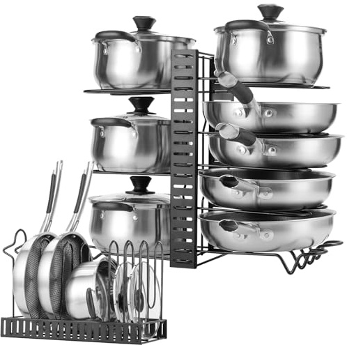 Gaekol ZEEKOL Pfannenhalter-Organizer, 8-stufiger Töpfe- und Pfannen-Organizer mit 3 DIY-Methoden, verstellbarer Topf-Organizer-Ständer für Küchenorganisation & Aufbewahrung, Schrank-Organizer