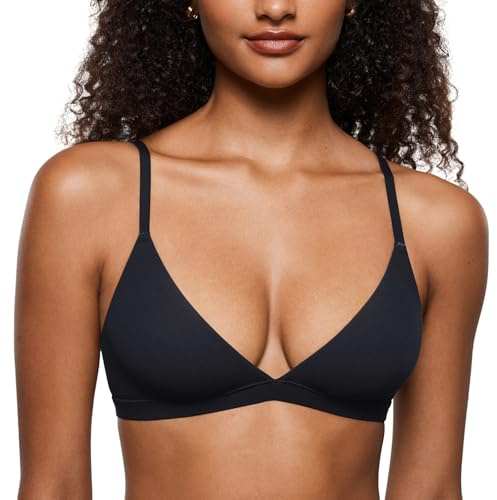 INLYRIC Women's Inbarely Triangle Bralette Plunge Unlined Seamless Bra Wireless Soft Comfort Bras Black L