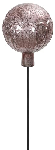 Posiwio dekorativer ausgefallener Gartenstecker mit geprägter Rosenkugel Glaskugel in Cracklee-Optik Silber rosa hellgrün und 2 möglichen Größen (rosa, groß), P10599