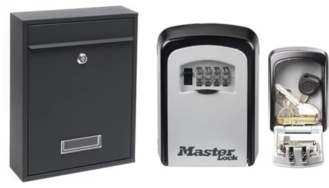 kippen 10005AN Boîte aux Lettres modèle Mail Anthracite & Master Lock Boite a Clef sécurisée, Fixation Murale, Extérieur, 11.9 x 8.5 x 3.6 cm, Gris/Noir