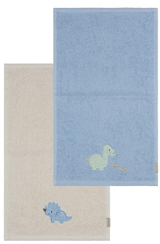 Sterntaler Dino Rexi - Juego de 2 Toallas Infantiles de algodón Absorbente Agradable a la Piel, Toallas Infantiles con Elegantes Bordes y aplicación, Color Azul