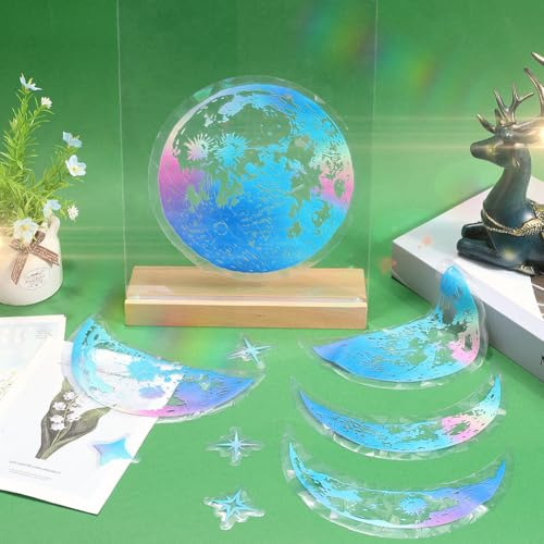 GORGECRAFT 10 pieza de Pegatinas de Plástico Reutilizables Anticolisión para Ventanas con Diseño de Estrellas Y Fases Lunares No Adhesivas para Ventanas de Arcoíris Atrapasol Pegatinas de Vidrio Estát