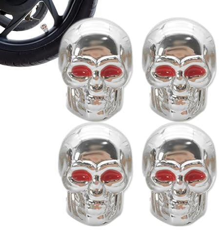 Mimoqk Schädel-Ventilschaftkappen,Schädel-Ventilschaftkappen - Totenkopf-Autoreifen-Ventilkappen 4 Stück - Luftkappen mit Kupferkern