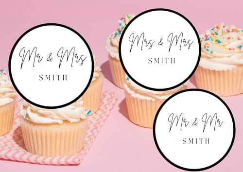 20 x EDIBLE Personalised Wedding cupcake toppers wafer/icing uncut WEDDING/ENGAGEMENT/HEN Mr and Mrs, Mr and Mr, Mrs and Mrs