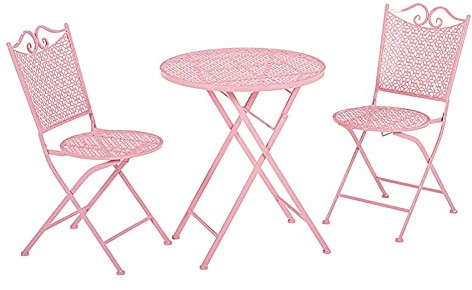 CCKUHN Gartentische und -stühle aus Schmiedeeisen, einfacher, Kleiner, runder Klapptisch im europäischen Stil, tragbarer Freizeitstuhl für Terrasse/Außenbereich/Innenhof (Rosa)