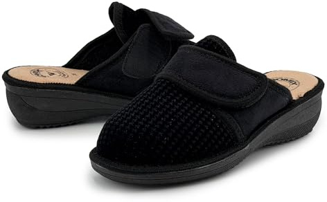 JOMIX Chaussons Femme avec Scratch Chaussons Orthopediques Femme Hiver Chaussons Compensés Femme Confortable pour Maisons Fabriqué en Italie TD2448 (Noir, 39)