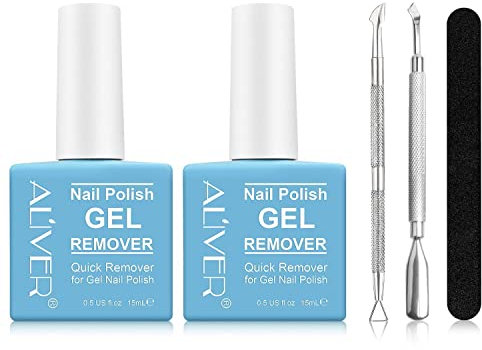 Magic Solvente per Smalto Semipermanente, Remover Semipermanente Unghie Gel Shellac, Rimuovi in 5 Minuti, Non fa Male Alle Unghie, Con Lime per Unghie e Raschietti per Smalto e Spingi Cuticole, 2 Pcs
