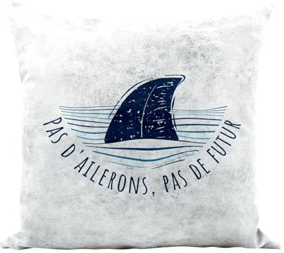 Fabulous Coussin Similicuir Blanc - Pas d'ailerons, Pas de Futur Écologie Mer Requin - 40 x 40 cm - Toucher Cuir - Housse et Coussin Inclus