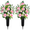 Velibobo Flores artificiales para tumbas, juego de 2 ramos de flores conmemorativas de cementerio, crisantemo funerario con jarrones para decoración de tumbas al aire libre (rosa)
