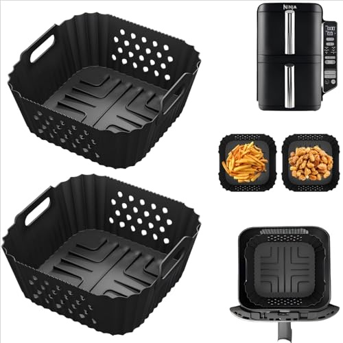 2Pezzi Teglia per Friggitrice ad Aria per Ninja Double Stack XL 7,6L SL300EU, Senza BPA Pirottini per Friggitrice ad Aria 14,5 x 14,5 x 8CM, Accessori Friggitrice ad aria per Dual Drawer Airfryers