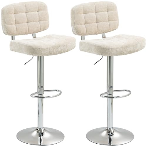 HOMCOM Lot de 2 tabourets de Bar pivotants, Hauteur réglable, Beige