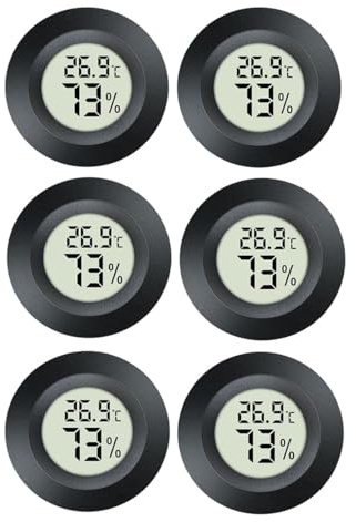 JEDEW Hygrometer Thermometer Digital Humidity Meter Indoor/Outdoor Humidity Monitor Reptile Thermometer for Humidors Greenhouse Garden Cellar Fahrenheit (℉) or Celsius(℃) (schwarz-6 Pack) (6)